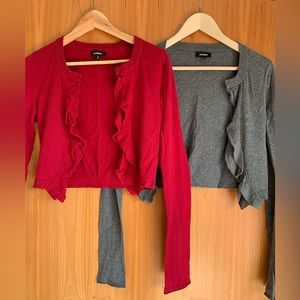 Express Ruffle Cropped/Long-Sleeve Cardigans (red & gray) Size S